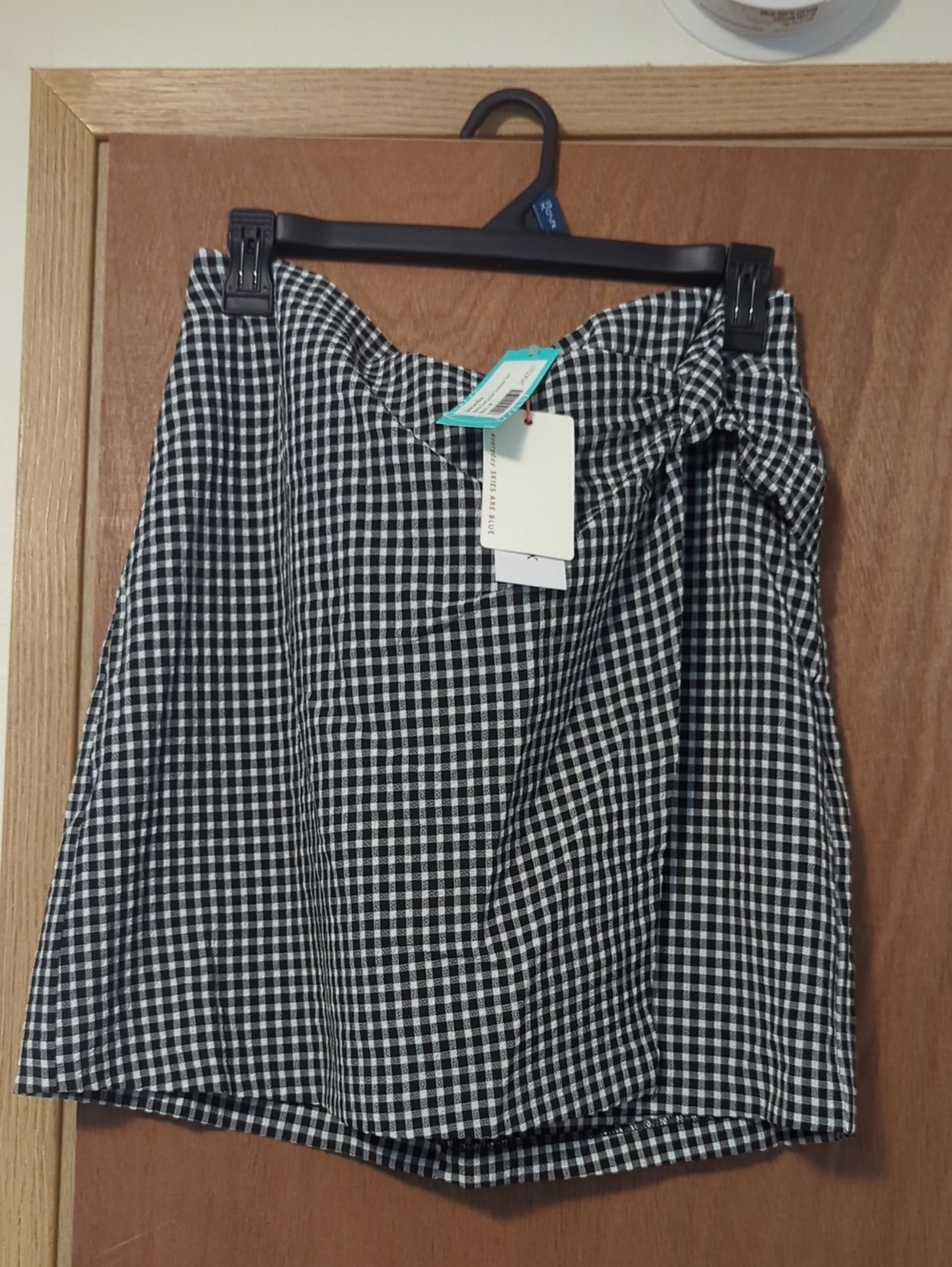 Tie-Waist Black & White Gingham Mini Skirt